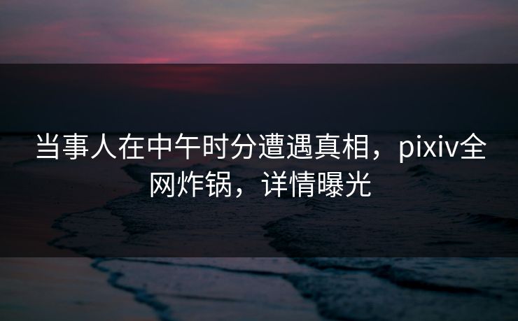 当事人在中午时分遭遇真相，pixiv全网炸锅，详情曝光